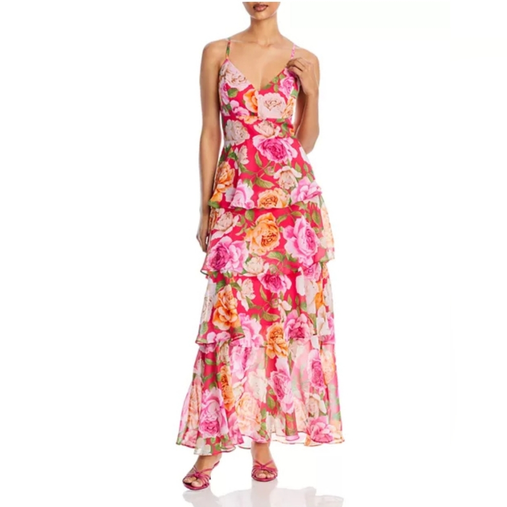 Eliza J Spaghetti Strap Floral Print Gown Size 10